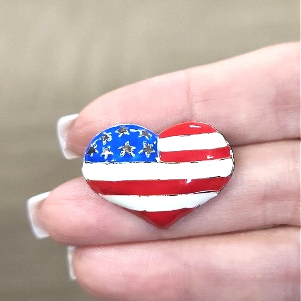 Hand Enameled Heart Flag Pin